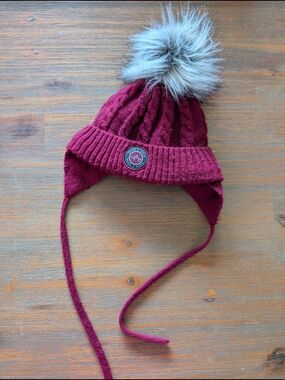 Kids Cable-Knit Earflap Hat with Faux-Fur Pom